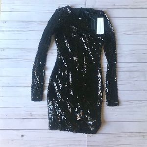 French connection Long sleeve black sequin dress